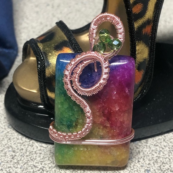 Rainbow solar quartz pendant -handmade ,multi colored -artisan - Picture 5 of 6